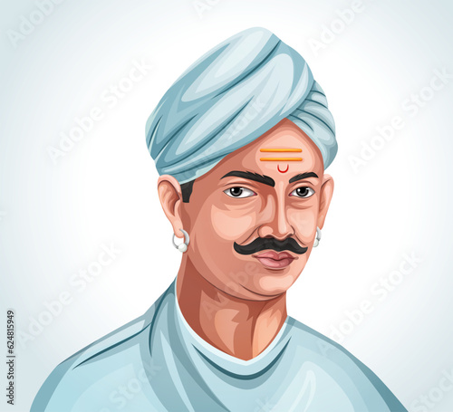 Vector Illustration of Mangal Pandey, who was a soldier and freedom fighter. EPS 10 editable vector.