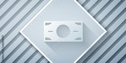 Paper cut Stacks paper money cash icon isolated on grey background. Money banknotes stacks. Bill currency. Paper art style. Vector