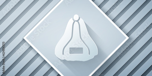 Paper cut Sauna hat icon isolated on grey background. Paper art style. Vector