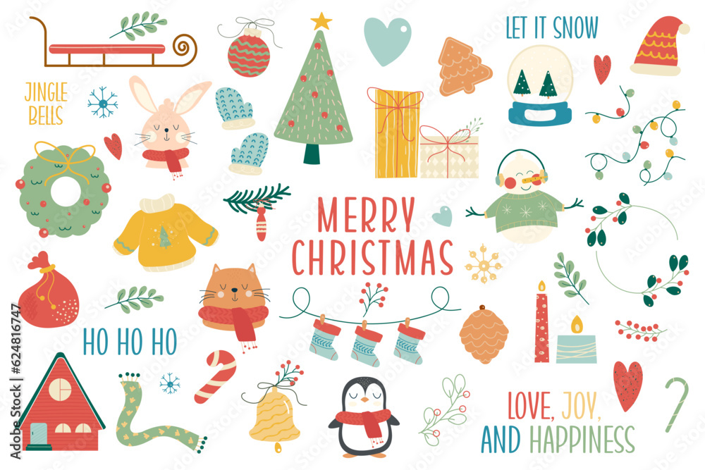 Set hand drawn christmas decoration Set hand drawn christmas decoration