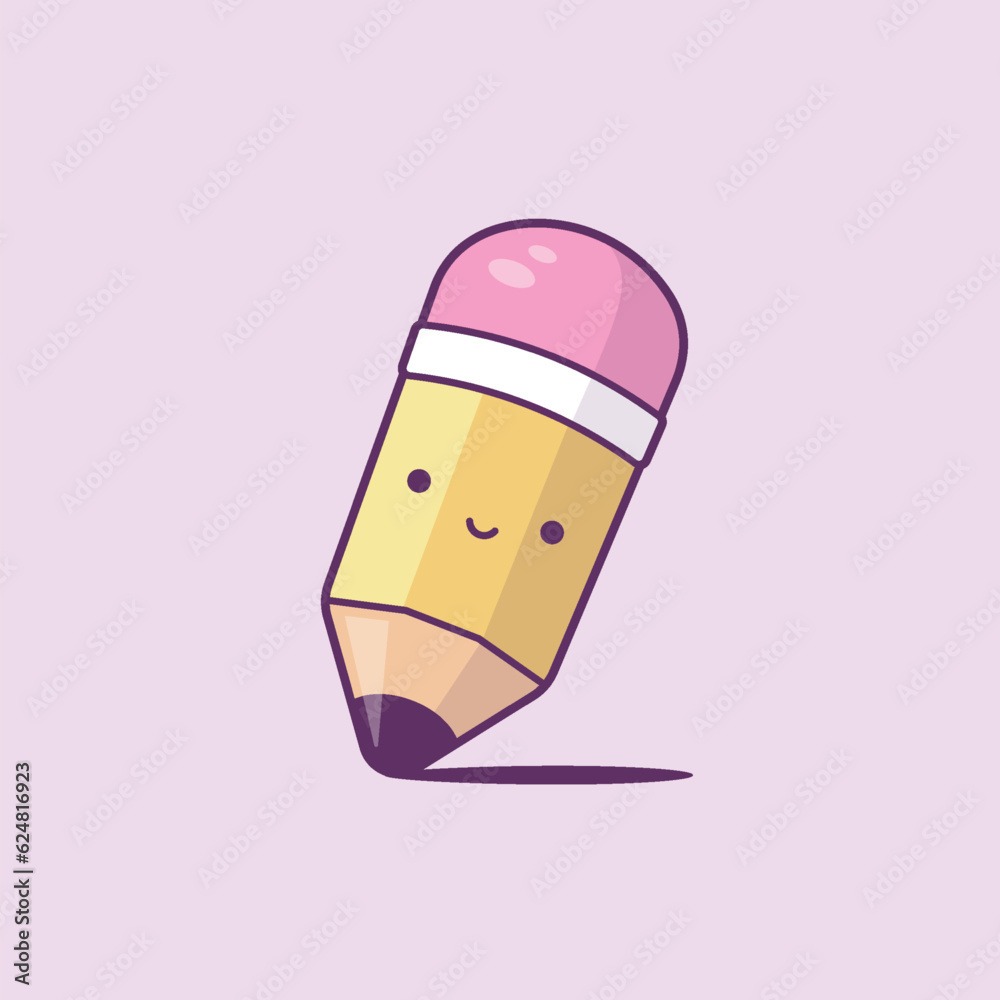 Cute kawaii pencil character vector illustration in pastel colors
