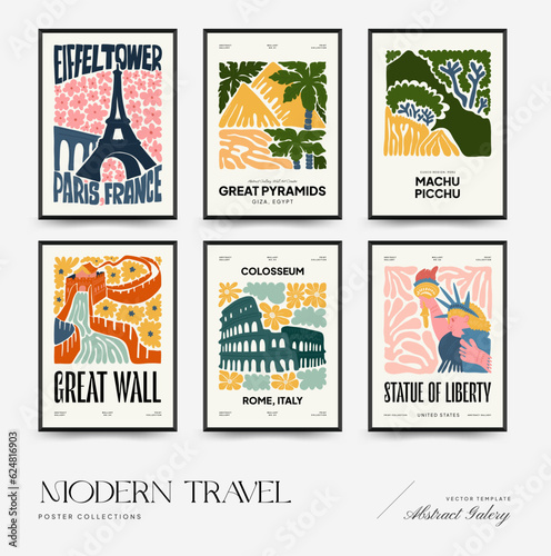 Abstract travel and floral posters template. Modern trendy Matisse minimal style. Floral poster, landmark. Hand drawn design for wallpaper, wall decor, print, postcard, cover, template, banner. 