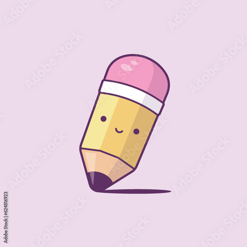 Cute kawaii pencil character vector illustration in pastel colors