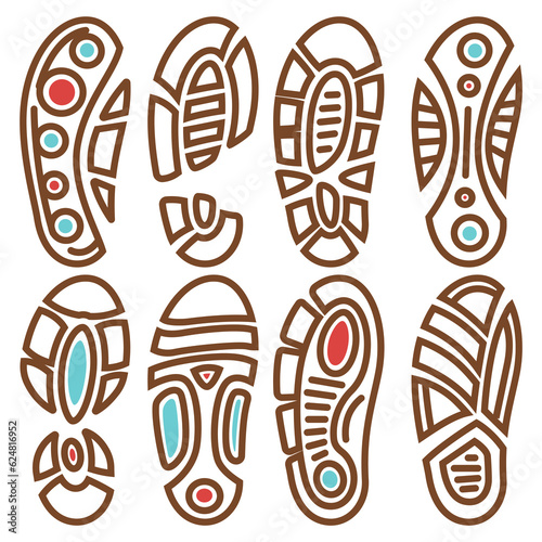 Footprints of boots, dirty bootprints and shoeprints vector photo