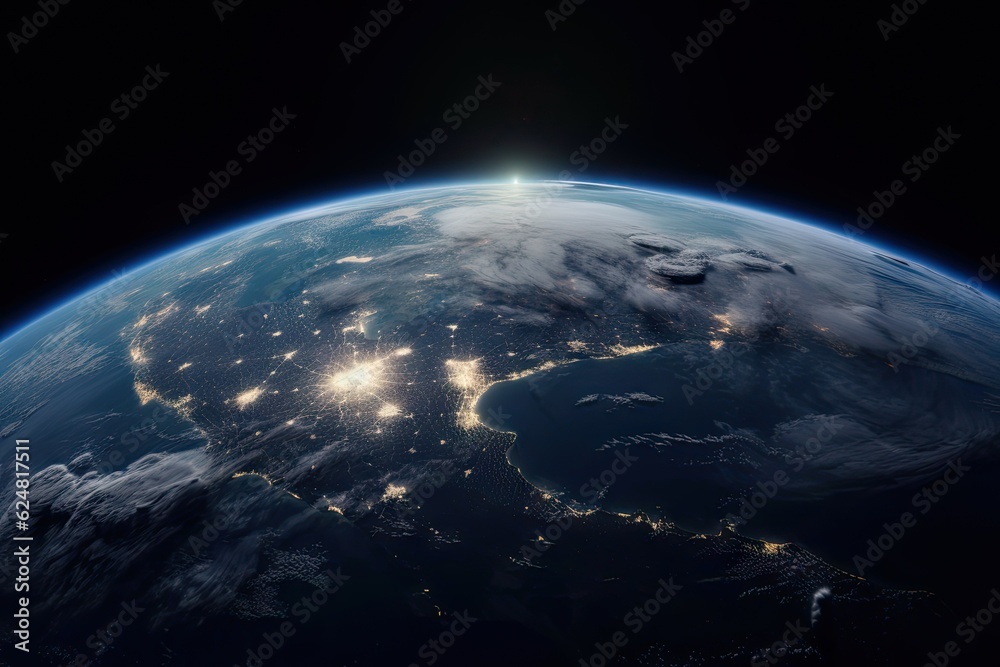 Obraz premium Earth in Space. Planet Globe on Black Background for Science Wallpaper