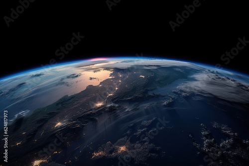 Earth in Space. Planet Globe on Black Background for Science Wallpaper © Thares2020