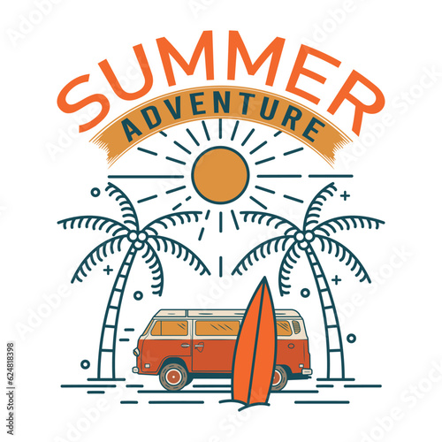 Summer vacation surfing campervan t-shirt design