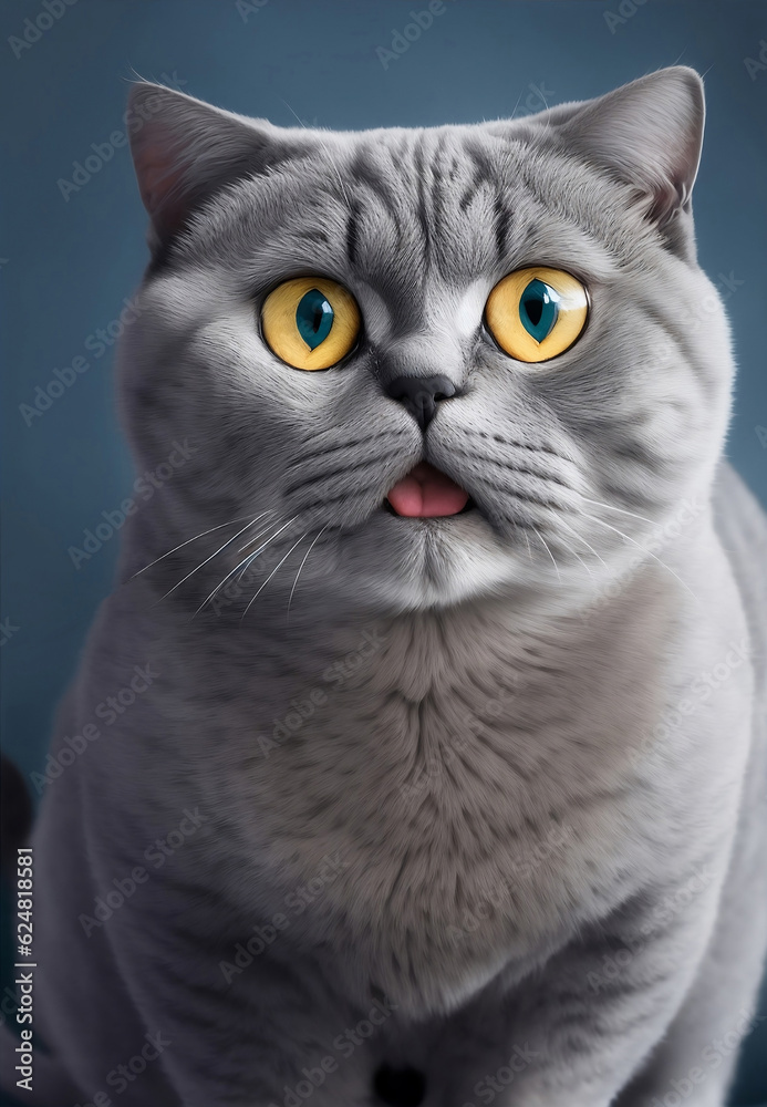 Fototapeta premium Funny grey cat looking shocked, Generative AI Illustration.