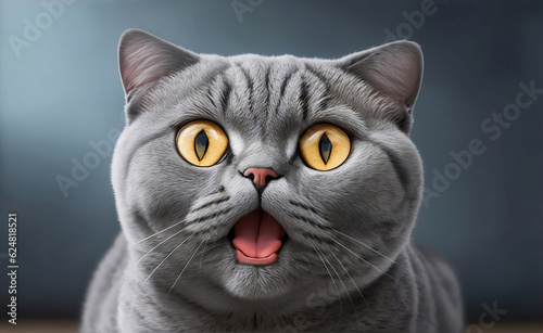 Funny grey cat looking shocked  Generative AI Illustration.