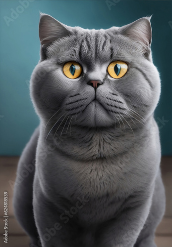 Funny grey cat looking shocked, Generative AI Illustration.