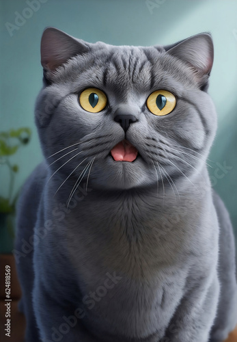 Funny grey cat looking shocked, Generative AI Illustration. © Creative_Bringer