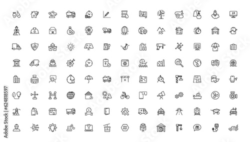 Industrial and transport linear icons collection.Set of thin line web icon set, simple outline icons collection, Pixel Perfect icons, Simple vector illustration.