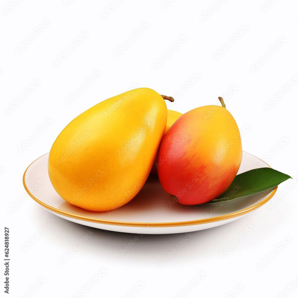 Juicy delicious mango lies on beautiful plate, Ai generated