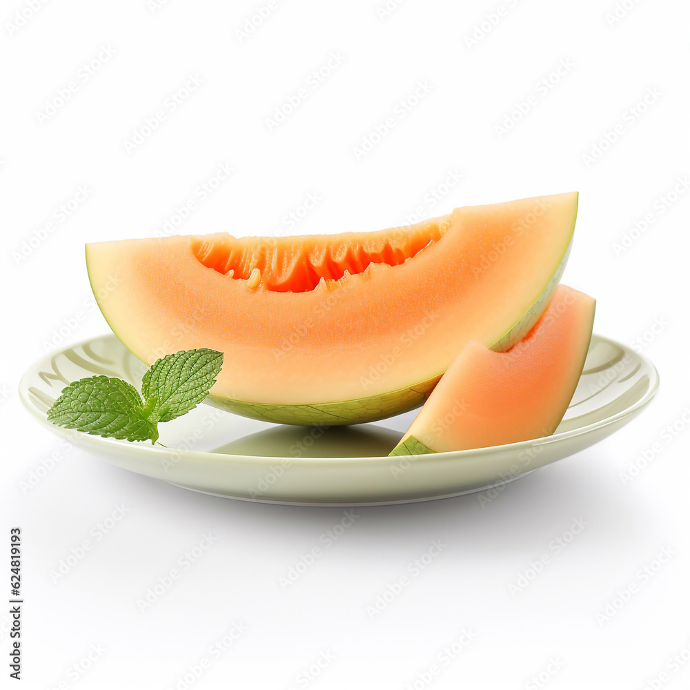 Juicy delicious melon lies on beautiful plate, Ai generated Juicy delicious melon lies on beautiful plate, Ai generated