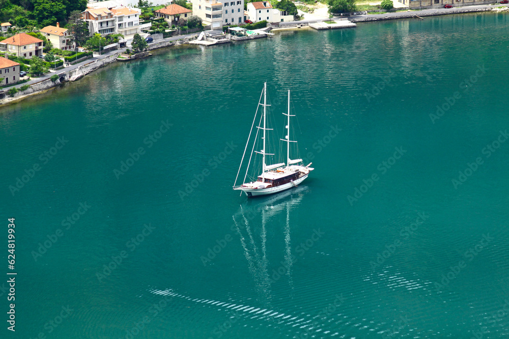 Passenger yacht in Adriatic sea near Kotor city, Montenegro