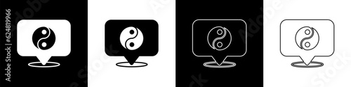 Set Yin Yang symbol of harmony and balance icon isolated on black and white background. Vector photo
