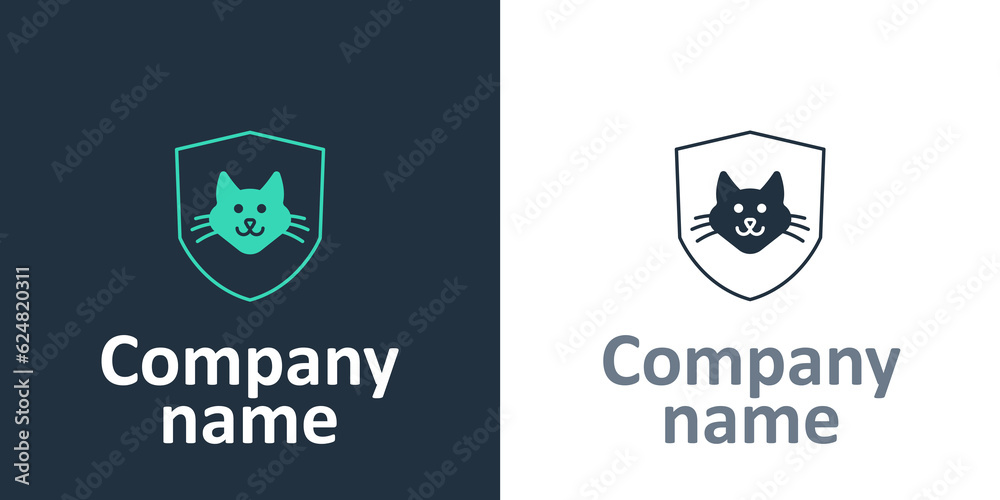 Logotype Animal health insurance icon isolated on white background. Pet protection concept. Dog or cat paw print. Logo design template element. Vector - obrazy, fototapety, plakaty 
