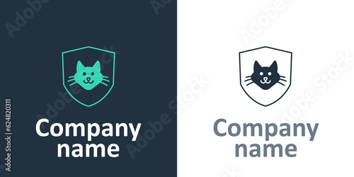 Logotype Animal health insurance icon isolated on white background. Pet protection concept. Dog or cat paw print. Logo design template element. Vector