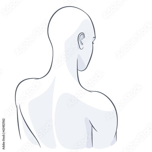 Bald beautiful woman body back view vector illustration