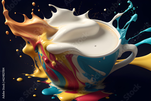 milk splash on black background, generative ai