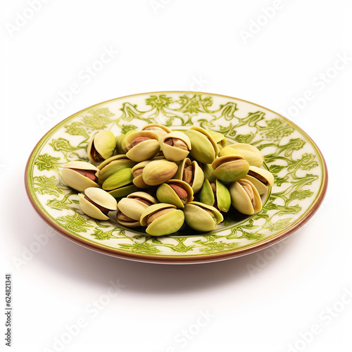 delicious nut pistachio lies on beautiful plate, Ai generated