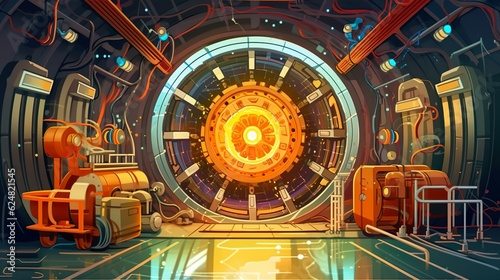 Abstract background Large Hadron Collider. Scientific exploration and cosmic wonders with an illustration featuring backgrounds  banner  and the colossal Large Hadron Collider. Generative AI.