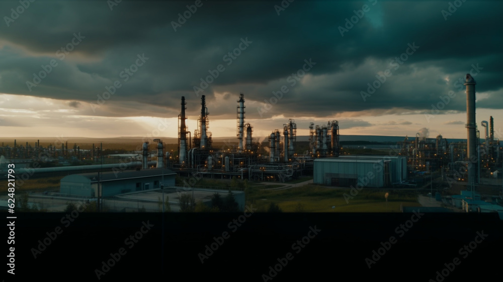 Large industrial building. Beautiful sky in the background. Industry. factory pipes. Release of combustion products into the atmosphere Large industrial building. Beautiful sky in the background. Industry. factory pipes. Release of combustion products into the atmosphere