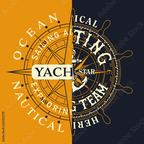 Nautical ocean yachting adventure labels patchwork vintage abstract vector artwork for boy man marine shirt 