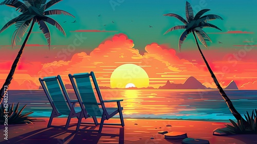 Abstract background sunset on the beach. Using the vibrant colors of a beach sunset as the backdrop for eye-catching illustration. Generative AI.