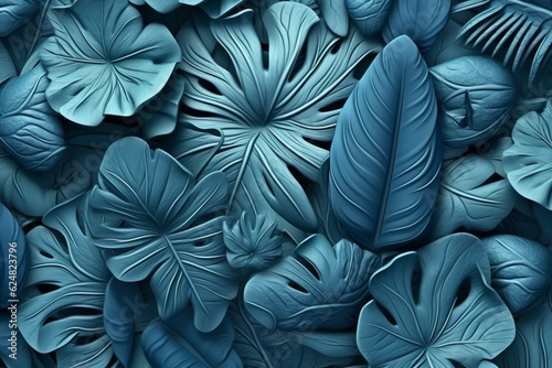 blue summer plant fashion paper tropical design leaf exotic background nature. Generative AI.