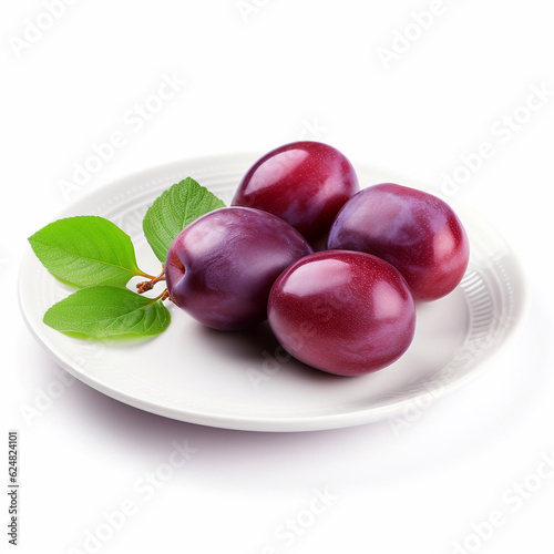 Juicy delicious plum lies on beautiful plate, Ai generated