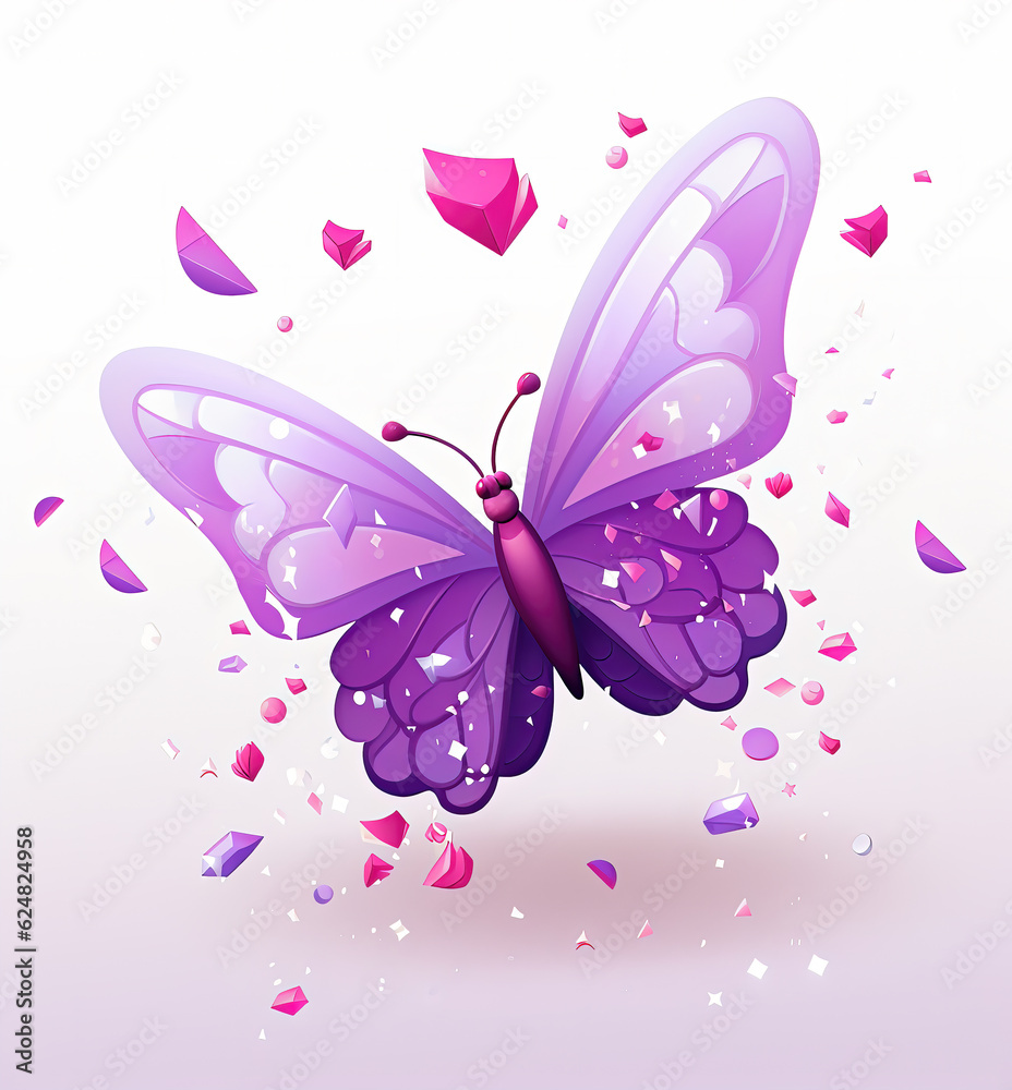 Fototapeta premium cute cartoon butterfly with confetti sprinkles, a low poly illustration, adorable character, mascot, concept, digital art