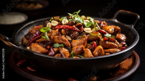 Kung Pao Chicken showcasing its spicy, glossy sauce with an appealing texture