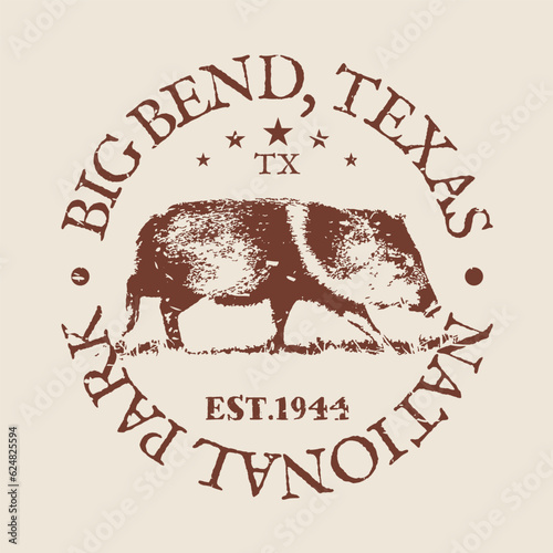 Big Bend, National Park, TX, USA Silhouette Postal Passport. Stamp Round Vector Icon. Design Travel Postmark. 