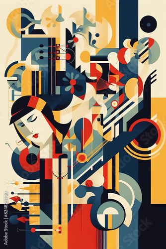Music concert  Bauhaus style background  trendy 20s geometric design poster design  generative AI digital art.