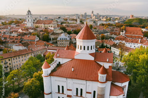 Aerial view of the Cathedral of the Theotokos in Vilnius, the main Orthodox Christian church of Lithuania, located in Uzupis district of Vilnius.