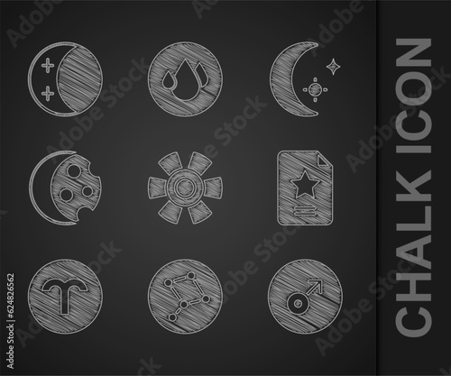Set Sun, Great Bear constellation, Mars symbol, Star zodiac, Aries, Eclipse of the sun, Moon and stars and icon. Vector