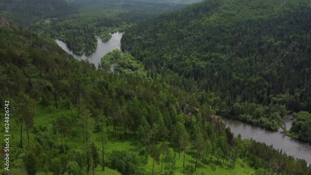 Flying over the beautiful mountain River and beautiful forest. Flying over the beautiful mountain River and beautiful forest.