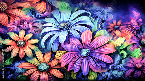 He creates a vibrant  colorful floral fusion  showcasing his artistic skill.