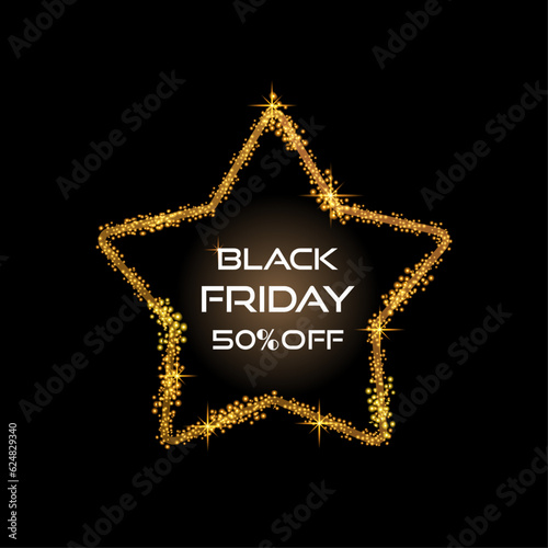 Black friday banner   A festive golden, glowing frame that is strewn with gold dust. 