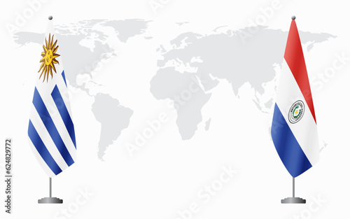 Uruguay and Paraguay flags for official meeting