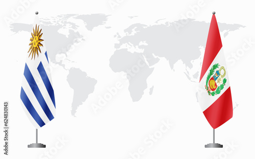 Uruguay and Peru flags for official meeting