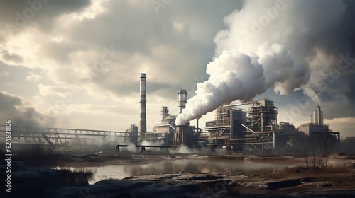 Factory smoke pollution background, illustration for product presentation and template design.