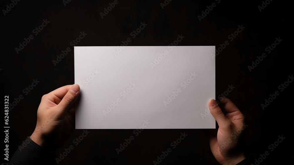 Blank white paper on hands background, illustration for product presentation and template design.