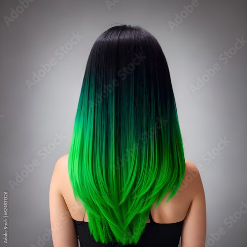 Woman with straight black and green hair