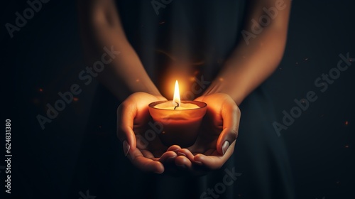 Candle light on hands background, illustration for product presentation and template design.