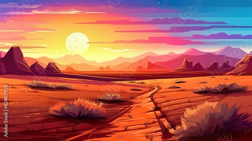 Abstract background steppe with spike. Engaging banner design featuring a captivating illustration of a steppe landscape with spikes  complemented by background with sunset. Generative AI.