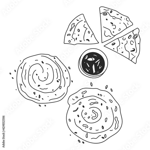 Black and white scallion pancakes illustration