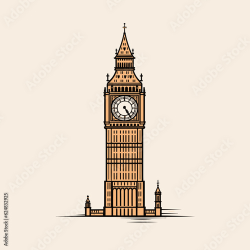 Big Ben hand-drawn comic illustration. Big Ben. Vector doodle style cartoon illustration