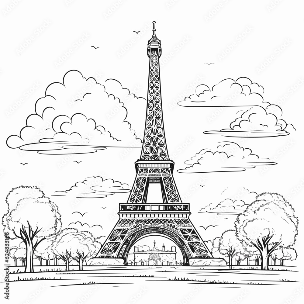 Eiffel tower hand-drawn comic illustration. Eiffel tower. Vector doodle style cartoon illustration